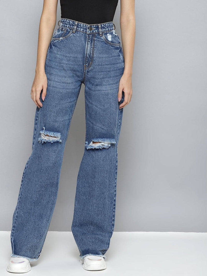 Buy Women Blue Distressed Slit Jeans Online at Sassafras