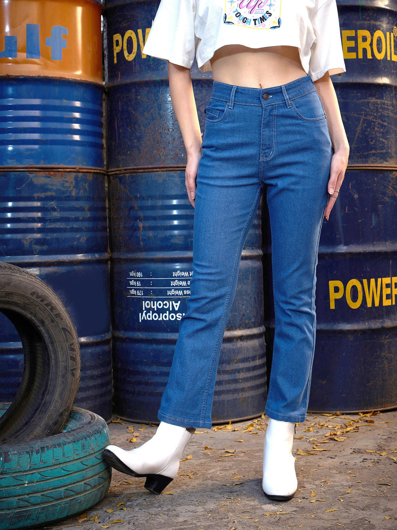 Women Navy Wash Boot Cut Premium Jeans