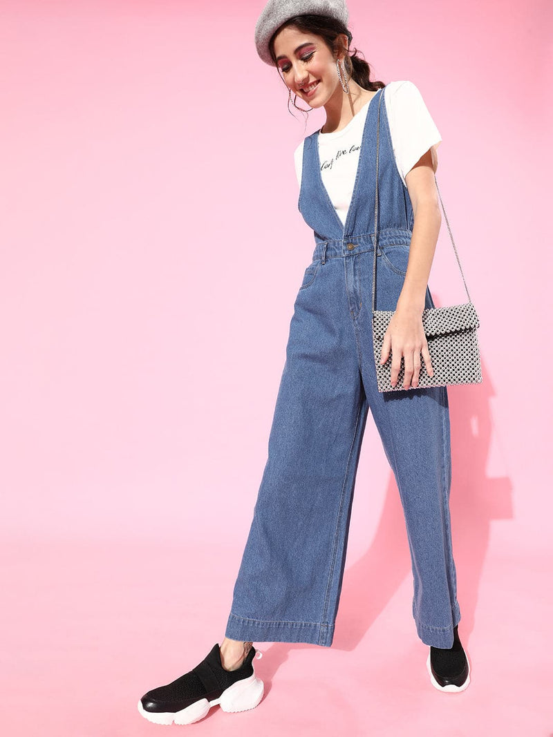 DRAPE AND DAZZLE Stretchable Denim Bell Bottom Jumpsuit With Buttons At  Front Jumpsuit For Women_DD-082