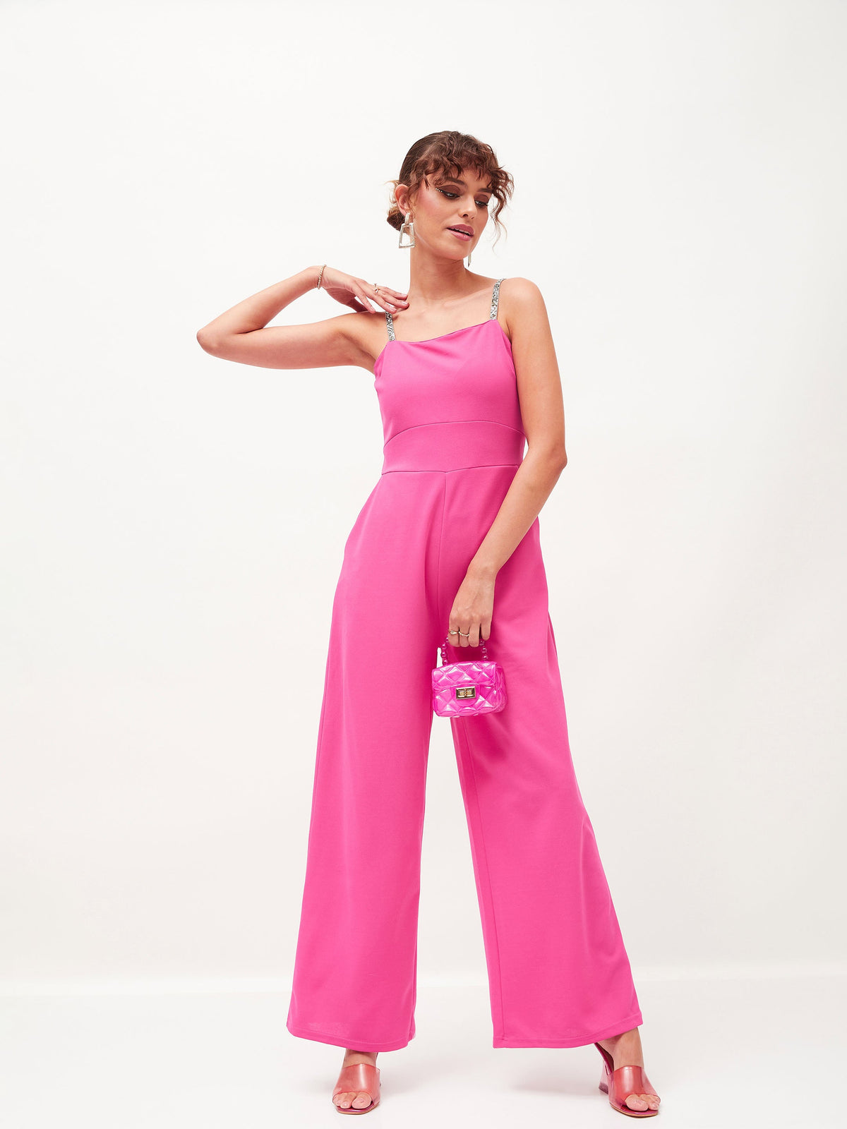 Women Pink Contrast Waistband Cargo Pants