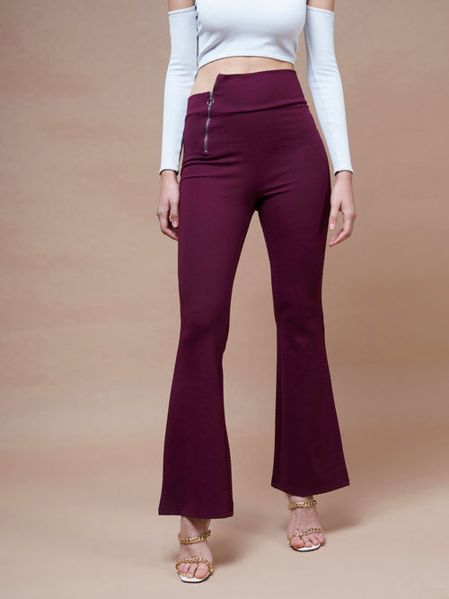 Women White Roma Front Slit Bell Bottom Pants