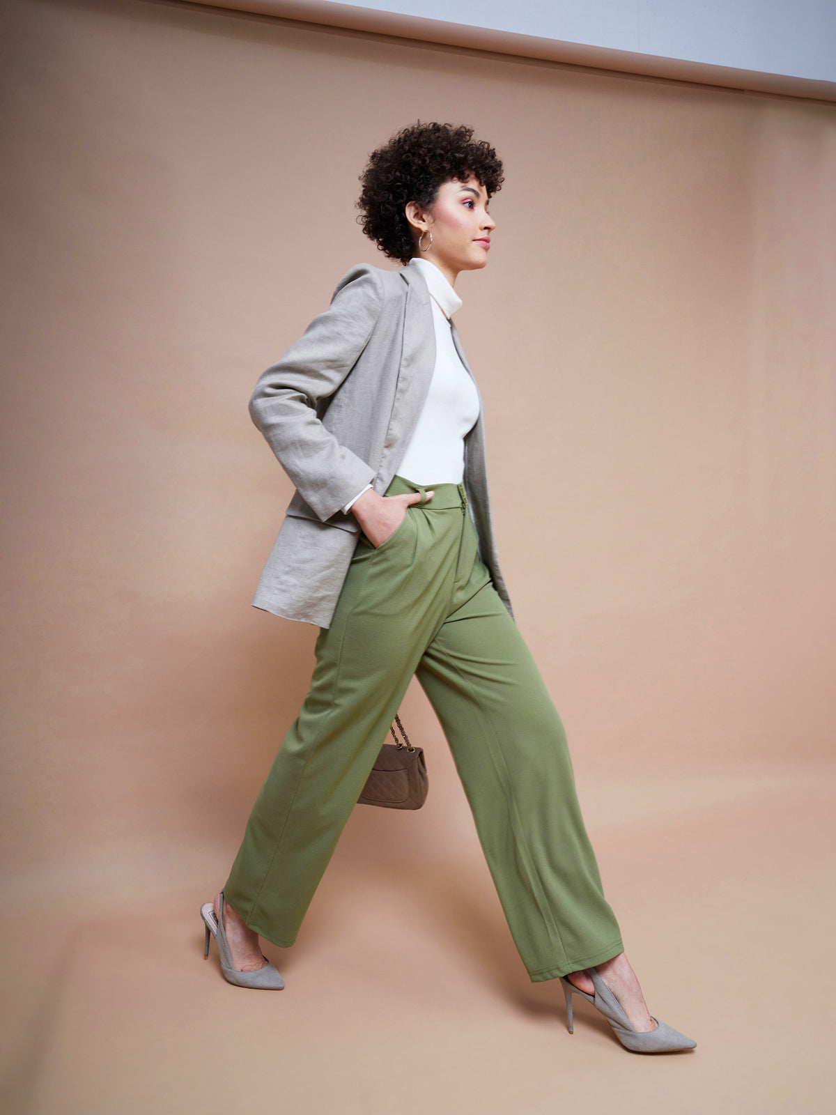 Buy SASSAFRAS Women Olive Green Peg Trousers - Trousers for Women