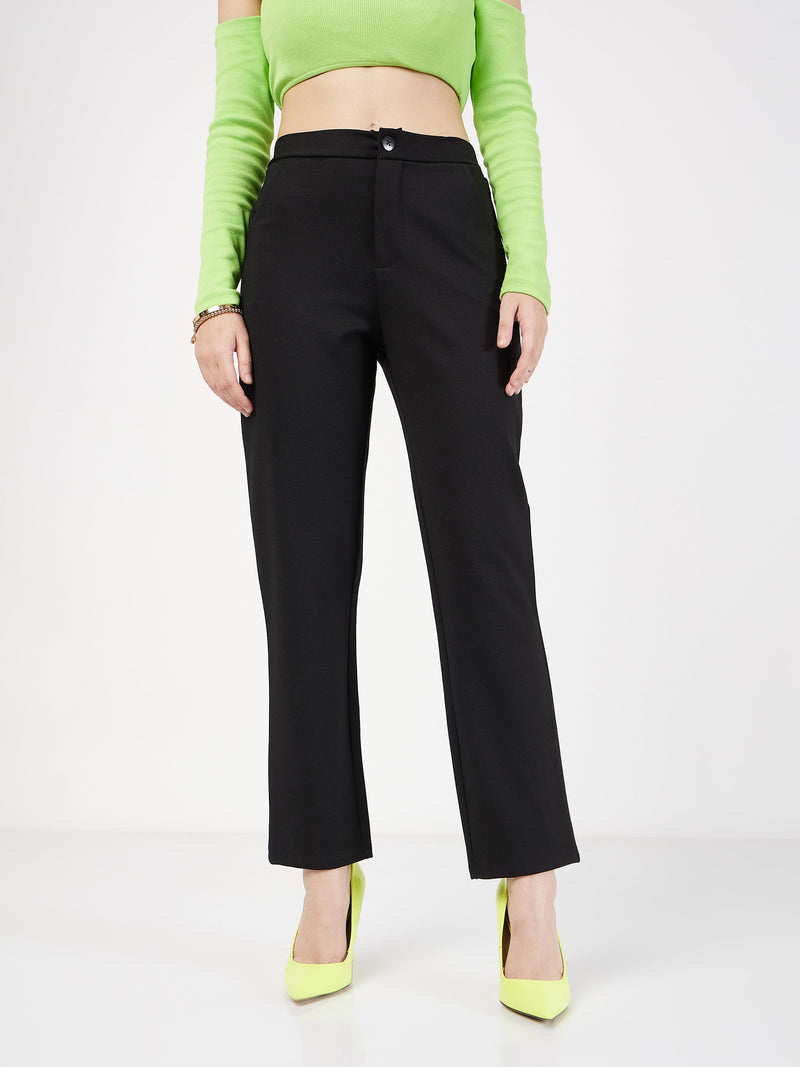 Black Roma Front Slit Bell Bottom Pants