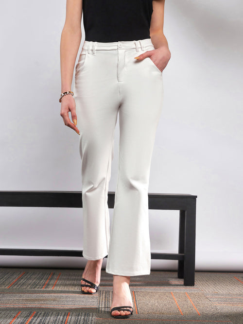 Women Beige Bell Bottom 4-Way Stretch Pants