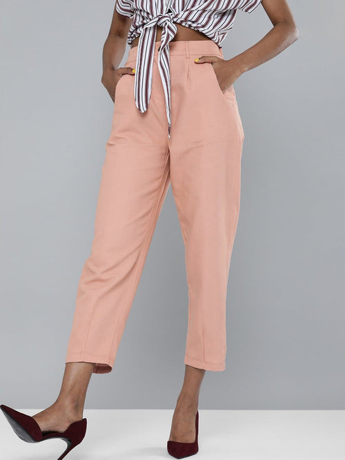 Women Beige Bone Pocket Bell Bottom Pants