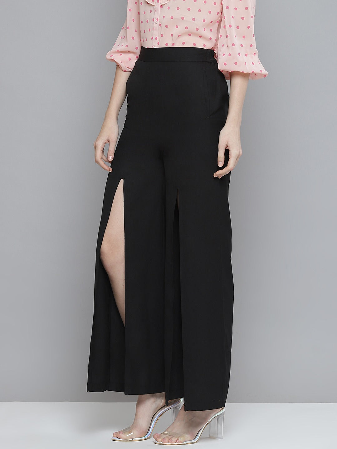 Make Some Plans Black High-Waisted Slit Trouser Pants