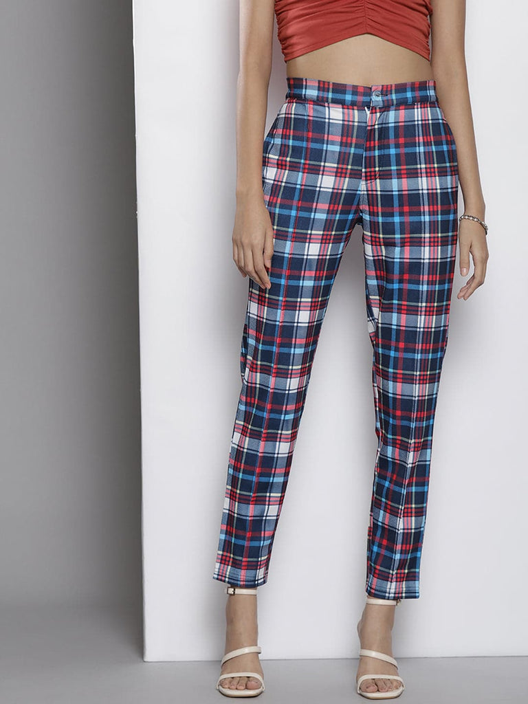 Buy Women Red Check Knit Tapered Pants Online at Sassafras