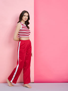 Red & White Stripe Rib Crop Top With Red Side Button Track Pants-SASSAFRAS alt-laze