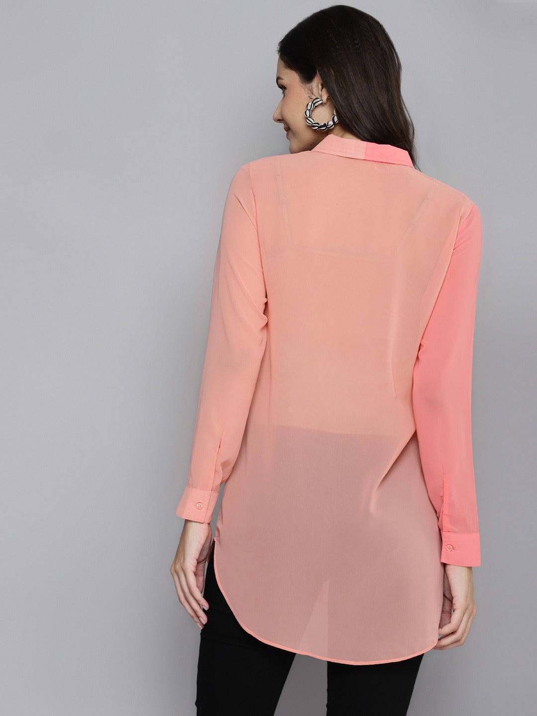 Buy Women Powder Pink Colour Block Longline Shirt Online at Sassafras