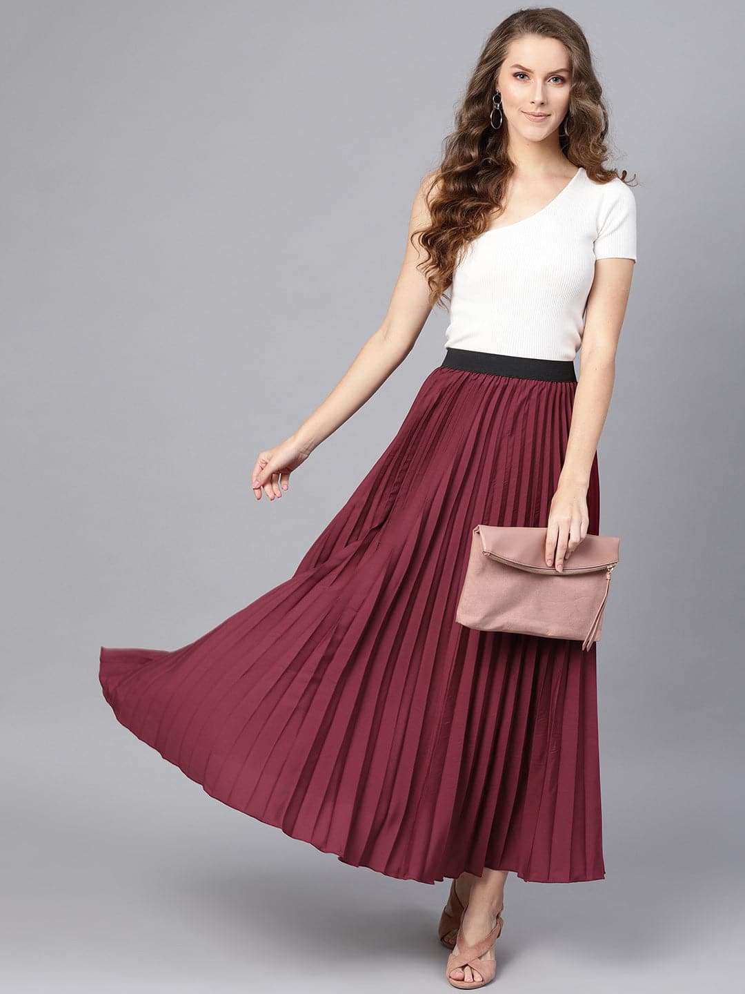 Buy Women Black Solid Accordion Pleat Maxi Flared Skirt - Skirts