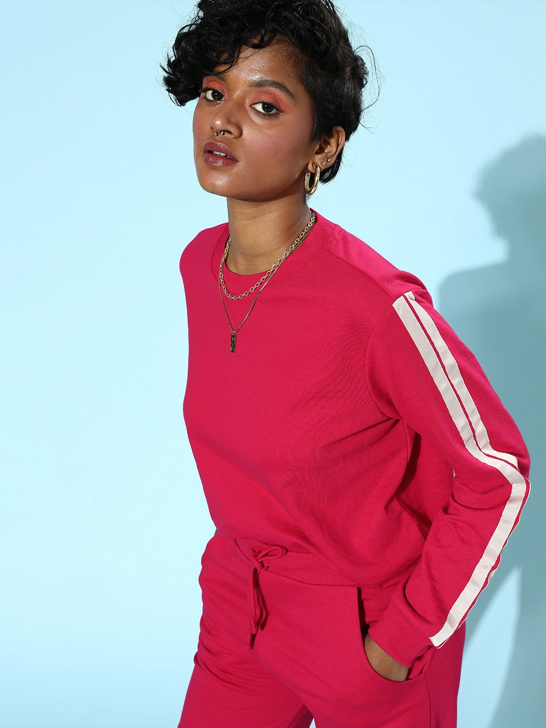 Women Red Twill Crop Jacket