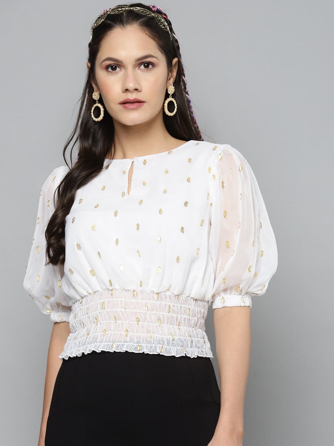 Buy Women White Lurex Smocked Waist Top Online At Best Price ...