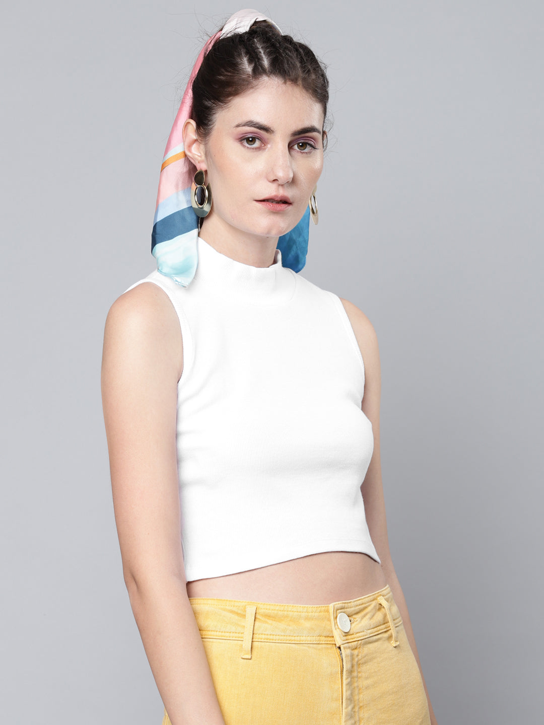 White Rib Turtle Neck Crop Top