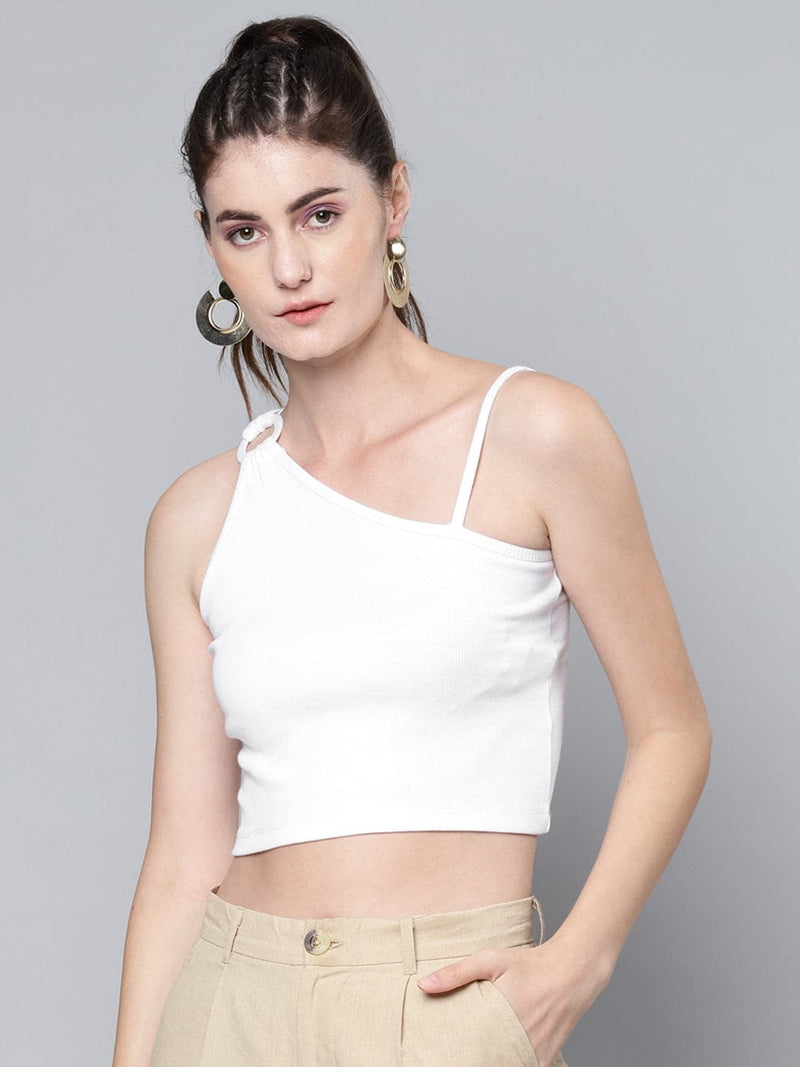 White Ruched Detail Strappy Crop Top