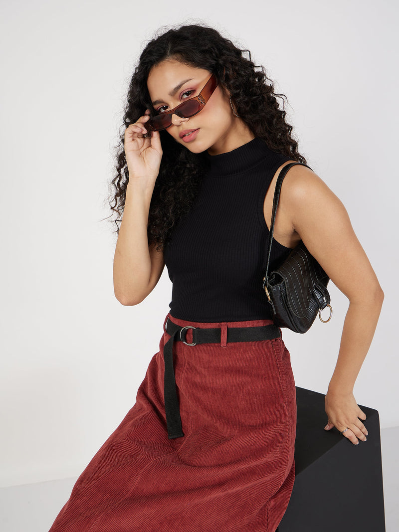 Buy Women Black Rib Turtle Neck Crop Top Online At Best Price 