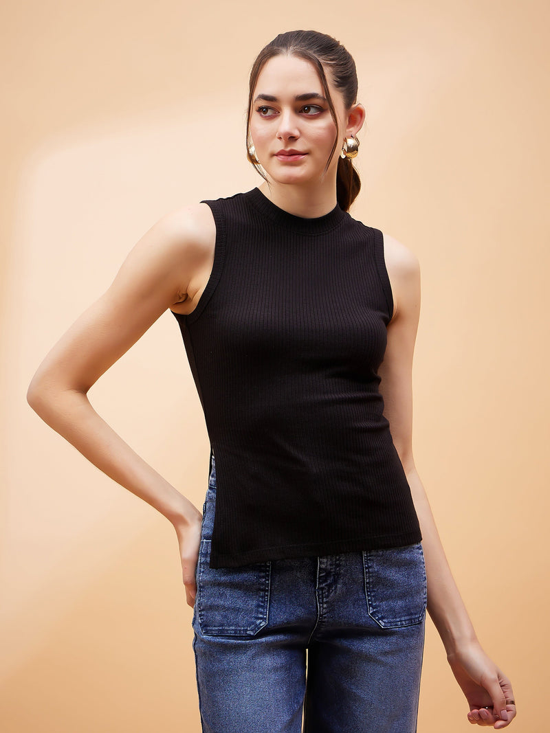 Buy Women Black Solid Semi Sheer Longline A Line Top - Tops for