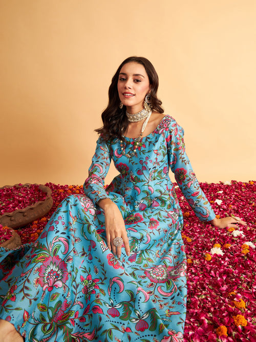 Buy Lavanya The Label Grey Anarkali Style Floral Printed Maxi Dress online