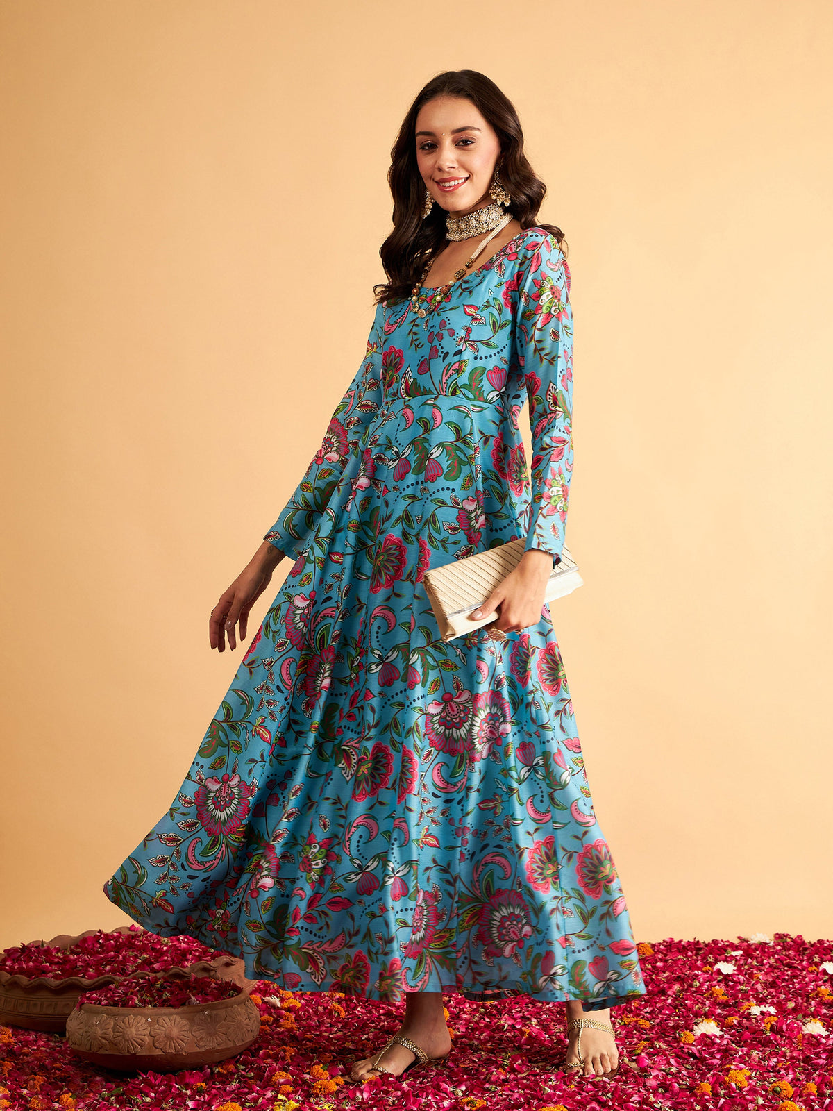 Buy Kaajh Women's Rayon Printed Pink Side Slit Long Ethnic Dress Online at  Best Price | Distacart