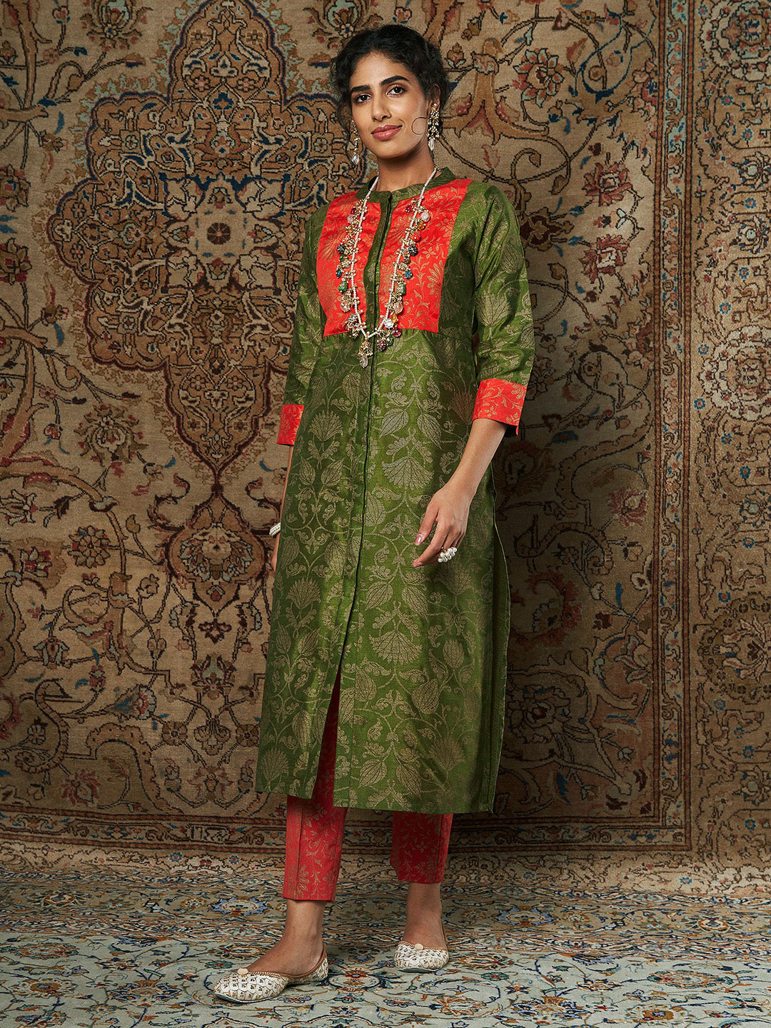 Green Embroidered Raw Silk & Brocade Pants – Chhaya Gandhi Design Studio