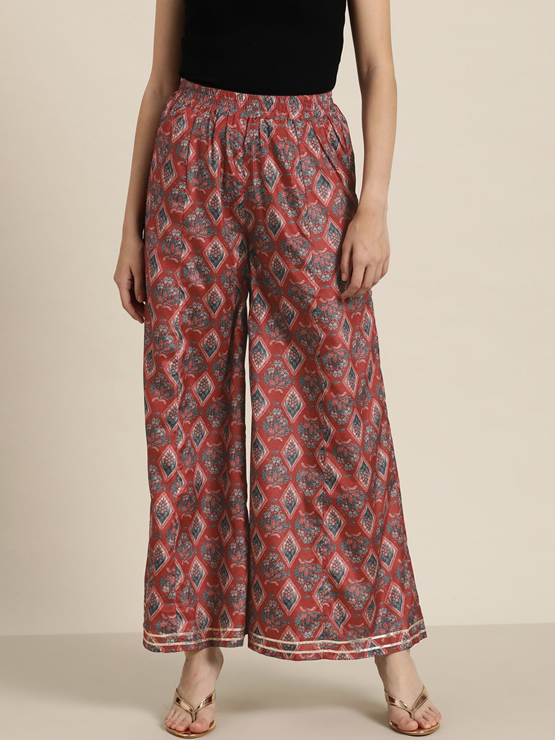 Women Yellow Lotus Flared Palazzo Pants