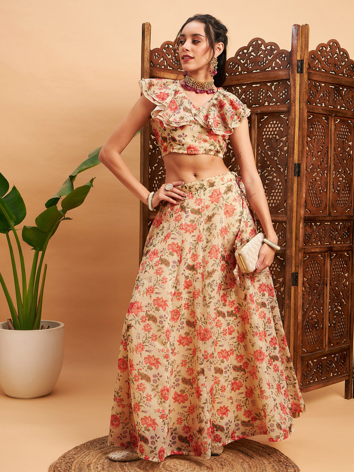 Shae by SASSAFRAS Floral Printed Crop Top With Tiered Sharara Co-Ords -  Absolutely Desi
