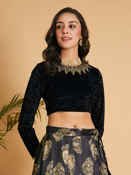 Buy Women Black Lace Puff Sleeve Crop Top Online at Sassafras