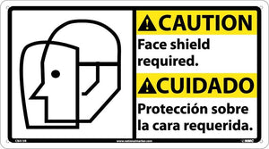 CAUTION, FACE SHIELD REQUIRED (BILINGUAL W/GRAPHIC), 10X18, PS VINYL