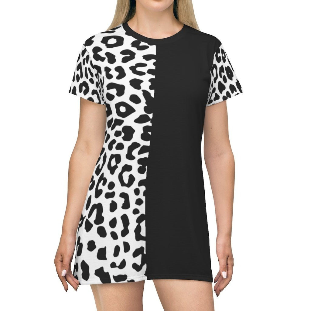 Black And White Half Split Leopard Style T Shirt Dress Glamlovely