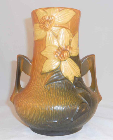 Beautiful Roseville Pottery 1940's Brown Clematis Pattern Two Handled