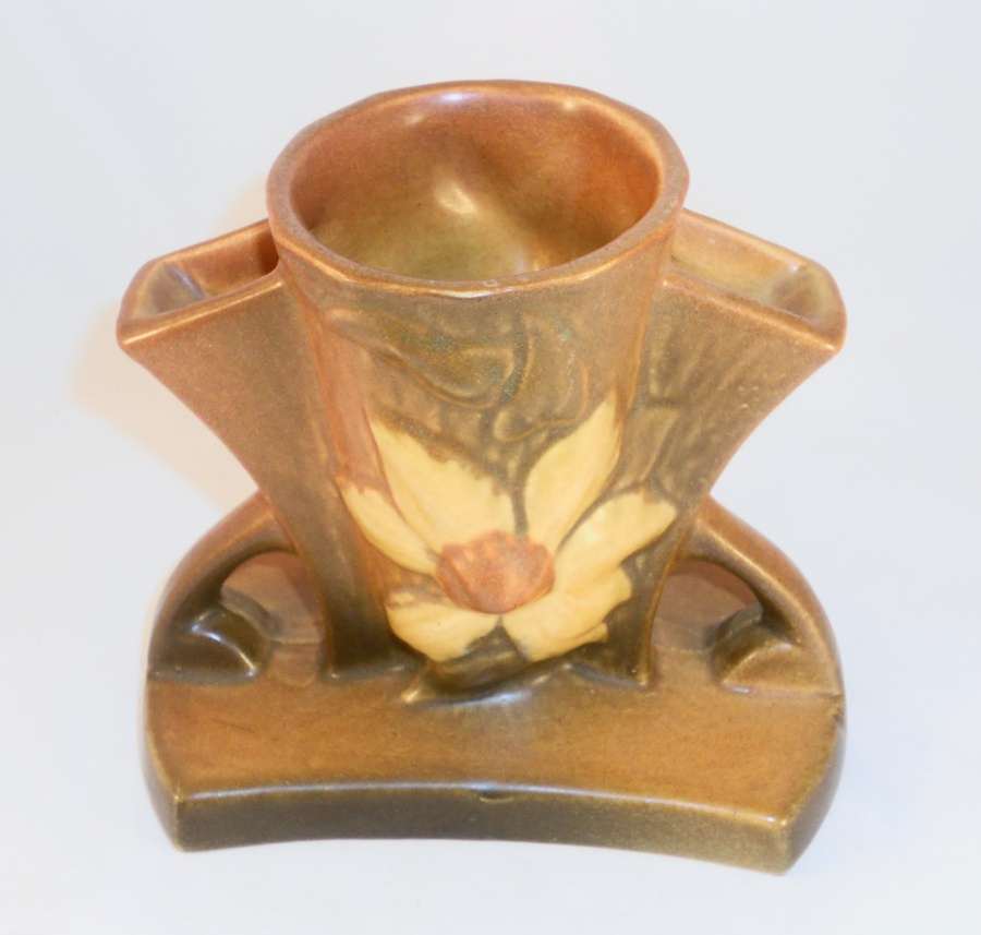 Beautiful Roseville Pottery 1940s Brown Clematis Pattern Two Handled F