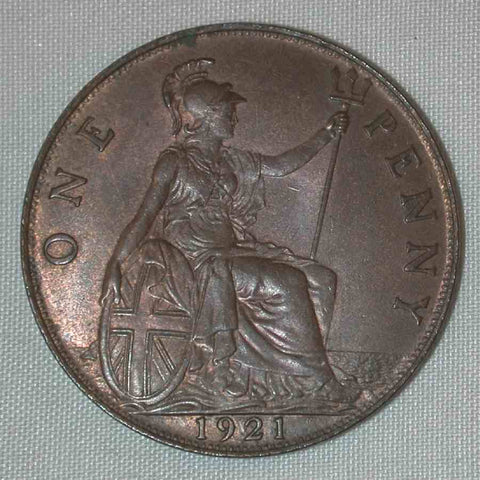 Beautiful Toned Bronze Coin 1921 Penny from Great Britain King George ...