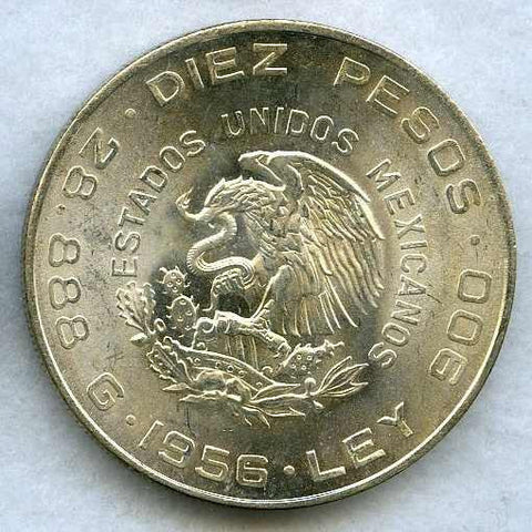 Mexican Crown Size Silver Coin 1956 Ten Or Diez Pesos United States Of Giamer Antiques And Collectibles