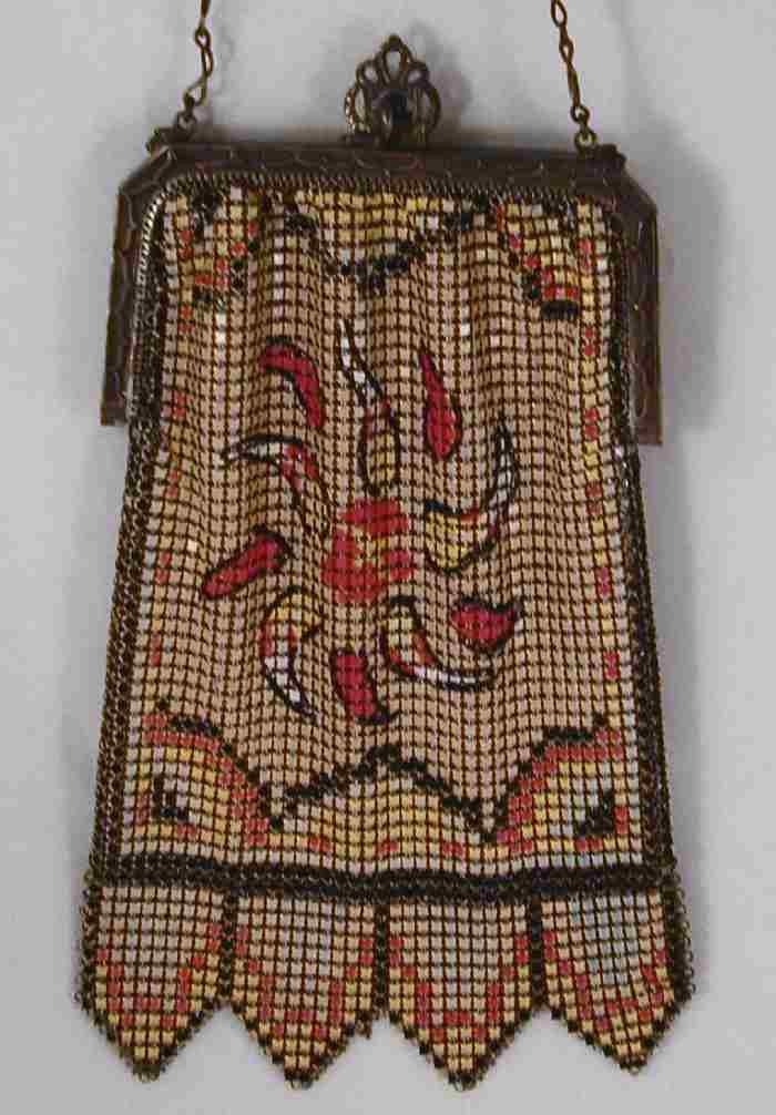 Whiting Davis Antique Mesh Purse Yellow Enamel with Floral Decoration ...