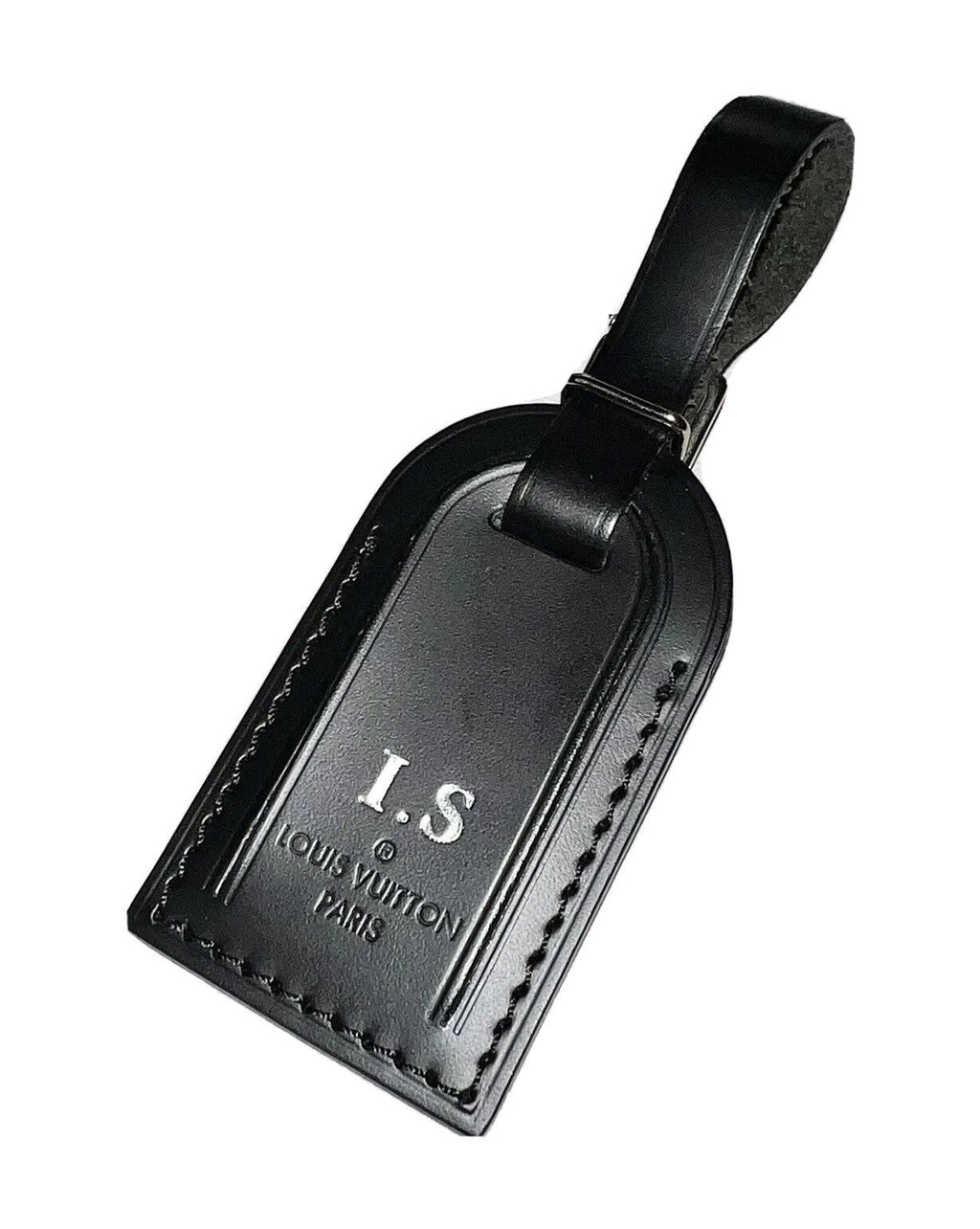 Louis Vuitton Name Tag Black Calfskin Leather w/ RZ Initials Goldtone –  PoshBagShop