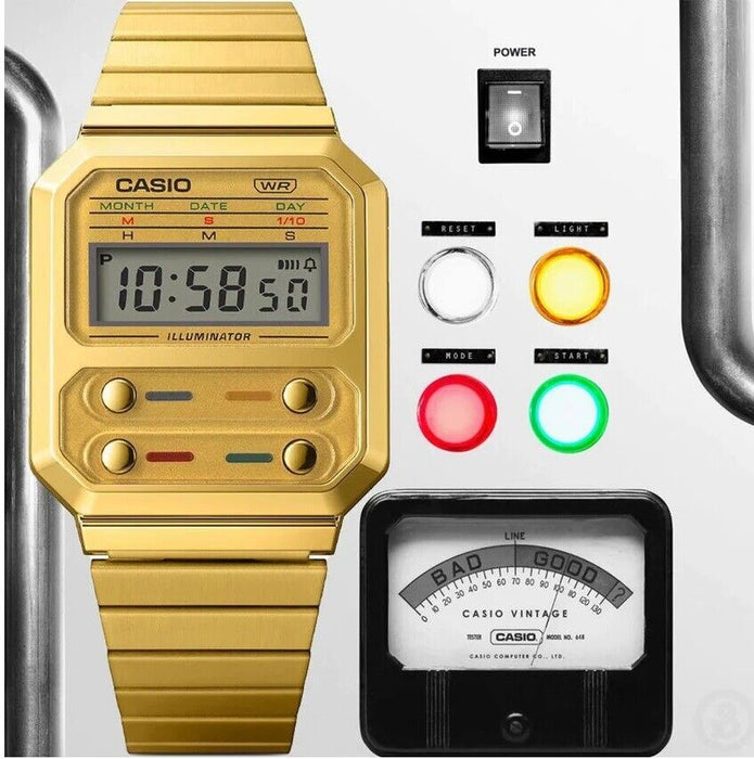 Casio A100WE-1A Vintage EDGY Chronograph Digital Watch A100 Gold Tone ...