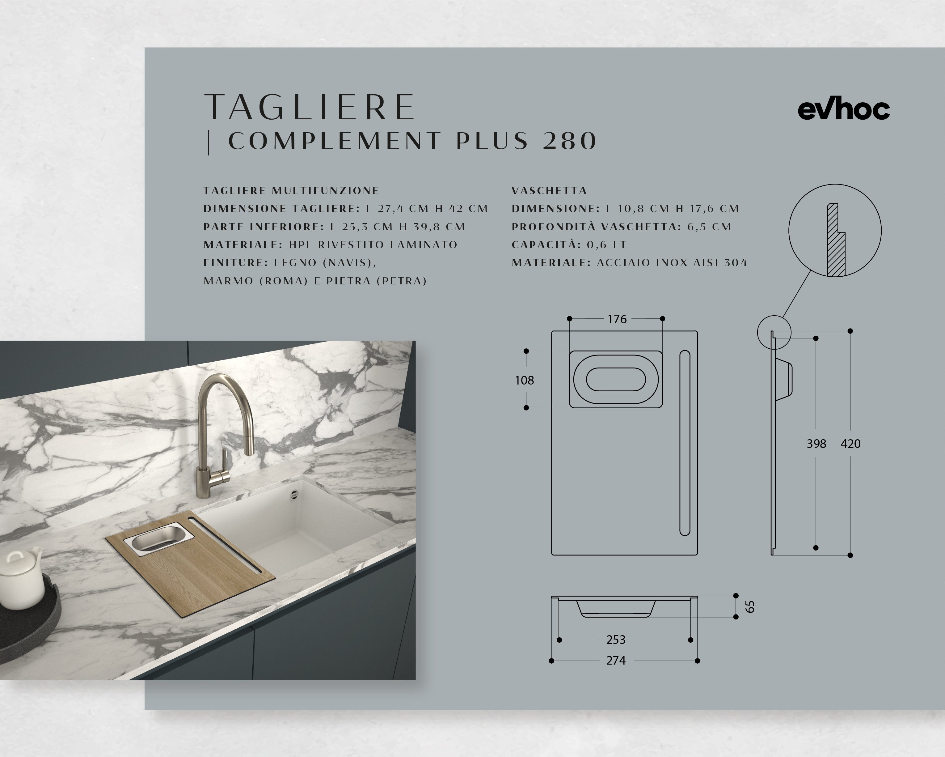 TAGLIERE per lavelli COMPLEMENT PLUS 280