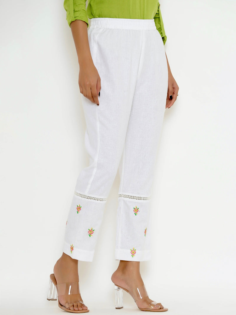 Buy online White Solid Straight Pant from Skirts, tapered pants