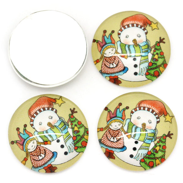 Glass 20 mm Cabochon with Snowman and Christmas Tree Pack of 5