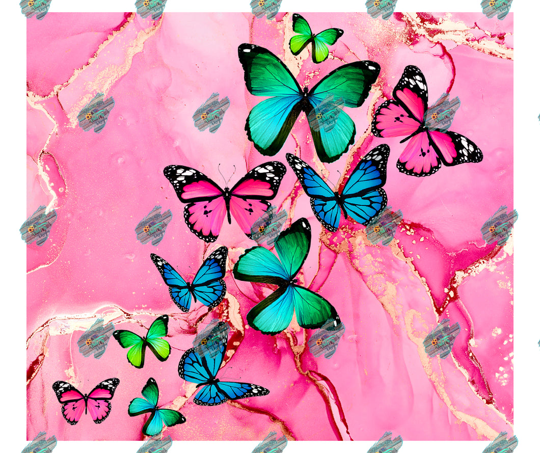 Pink Marble Butterflies Tumbler Sublimation Transfer – Glitter N Glitz ...