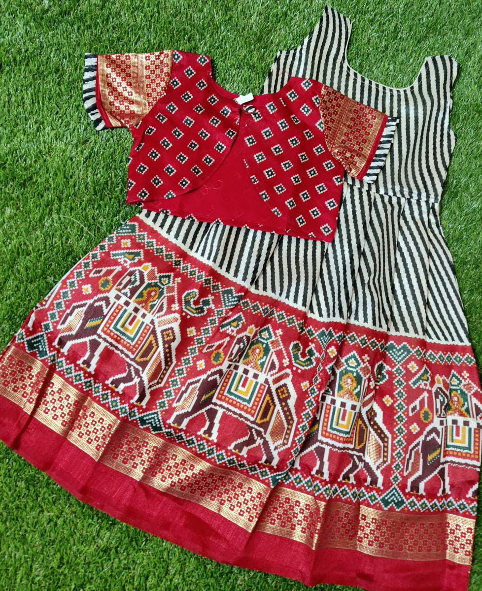 Jute Silk kids frock with Coat – Chickpet Sarees