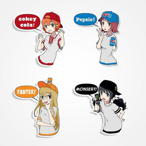 Sodagetränk-inspirierte Charaktere im Anime-Stil, gezeichnet von Aiu