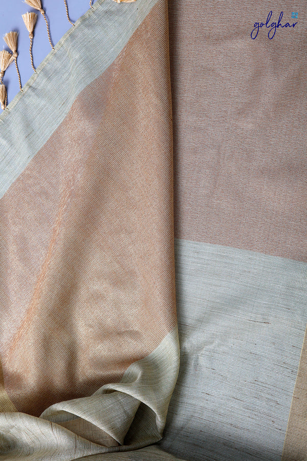 Contour & Bronze  Fancy Linen Banarasi Saree with Shining Texture