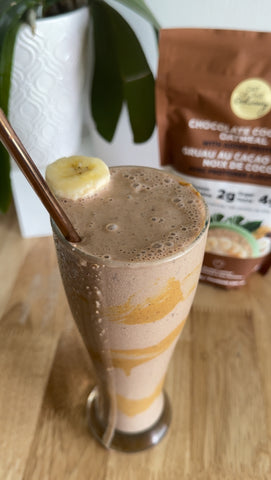 high protein banana chocolate peanut butter smoothie