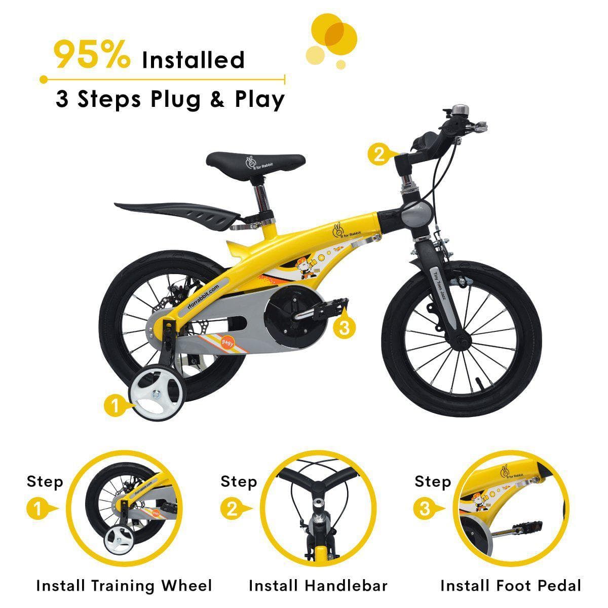 Tiny Toes Jazz - The Smart Plug and Play Bicycle - 14 inch (Yellow) | R for Rabbit by R for Rabbit, India Baby Transport