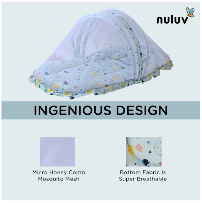 Nuluv Bed with Mosquito Net : Blue (100% Organic Cotton With Anti Microbial Finish)