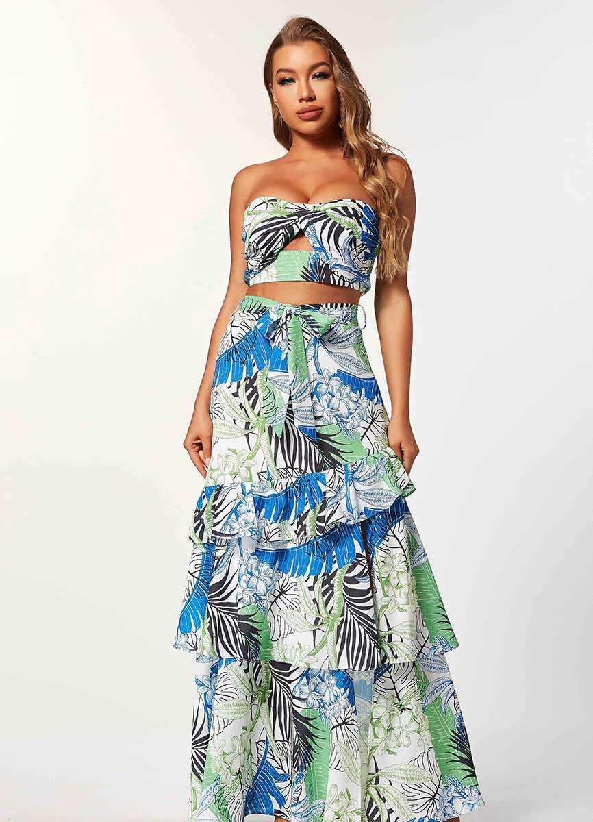 Valerie Blue Tropical Maxi Skirt Set – Bikinis & More