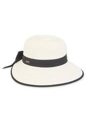 Black Bow Ivory Paper Braid Hat
