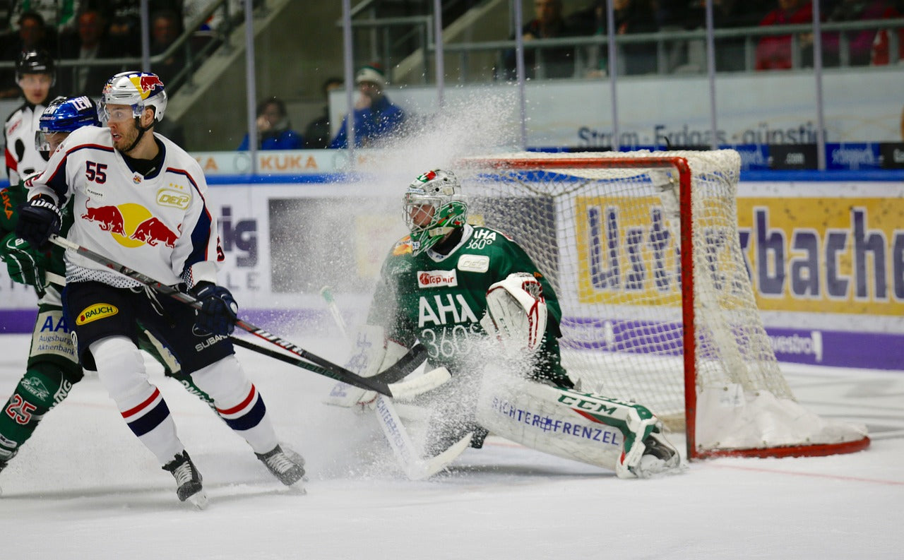 a group of ice hockey players on the rink