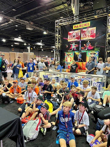 kids at a sports card show