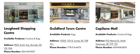 Glara home furniture and rugs store locations